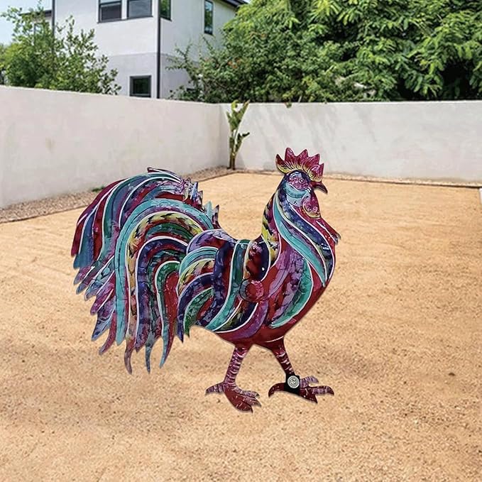 Garden Statues Metal Rooster Decor 12" Tall Indoor Outdoor Metal Rooster Yard Statue Decoration Outdoor Garden Statues Metal Chicken Yard Ornaments Decor