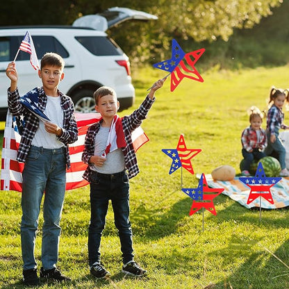 3 Pcs 4th of July Yard Signs Metal Patriotic Star Garden Stakes Red White Blue Lawn Decorations Outdoor American Patriotic Star Yard Decoration with Stake for Independence Memorial Day Lawn Decor
