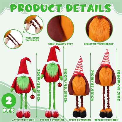 Yerliker 2 Pcs Christmas Large Plush Gnomes Decorations Lime Green Gnomes Xmas Stuffed Animals Porch Yard Decor 28 to 43 Inch Santa Decoration with Retractable Legs for Gifts Home Indoor Outdoor