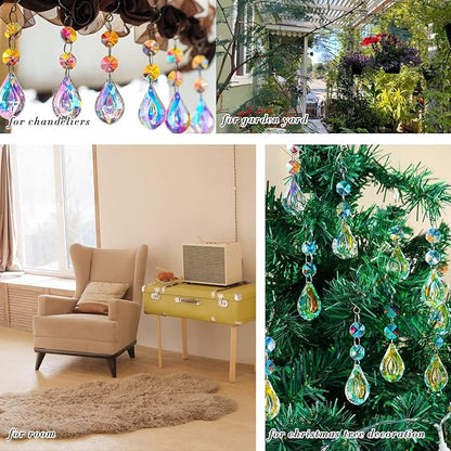 20pcs Colorful Crystals Suncatcher for Chandeliers with Hooks,38mm Chandelier Crystals Replacement,Hanging Prisms for Windows,Wedding,Christmas Tree Decoration