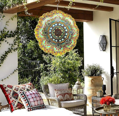 HS's Creation Hanging Wind Spinner 19 Guage 3D Metal 12 Inch for Garden Patio Outdoor Indoor Lawn Decoration Ornaments Gifts with Swivel Hooks Gift Weather Resistant Lucky Flower Gold Wind Spinners