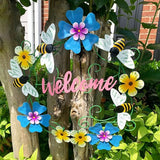 Metal Honey Bee Hanging Welcome Signs Wall Decor Front Door Wreath Garden Fence Patio Porch Yard Spring Indoor Outdoor Decorations 13''H