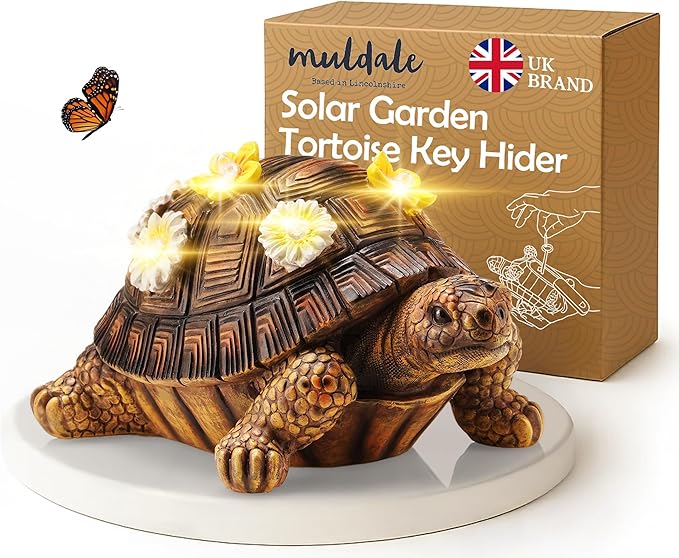Muldale Turtle Hide a Key Outside - Solar Powered - Outdoor Decorative Spare Key Hider - Decorative Terence The Tortoise Ornament for Yard