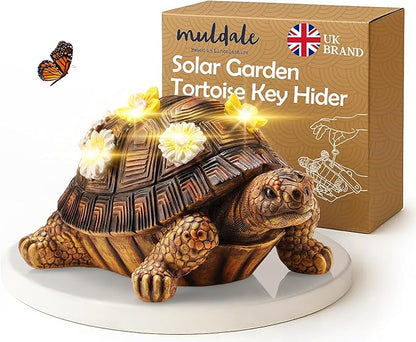 Muldale Turtle Hide a Key Outside - Solar Powered - Outdoor Decorative Spare Key Hider - Decorative Terence The Tortoise Ornament for Yard