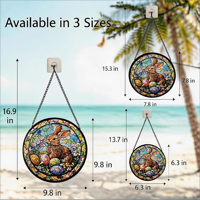 Stained Glass Sun Catcher,Rabbit Glass Window Hanging Garden Decor,Sun Catchers Indoor Window,Whimsical Decoration for Home Backyard Patio Lawn Porch with 7.9 INCH