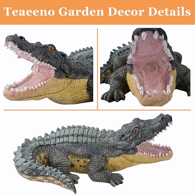 Teaeeno Garden Alligator Outdoor Decor, Crocodile Sculpture for Stuff Pond Decor, Florida Alligator Sculpture for Yard Art, Realistic Wild Animal, Reptile Figure, Florida Alligator, Perfect for Man