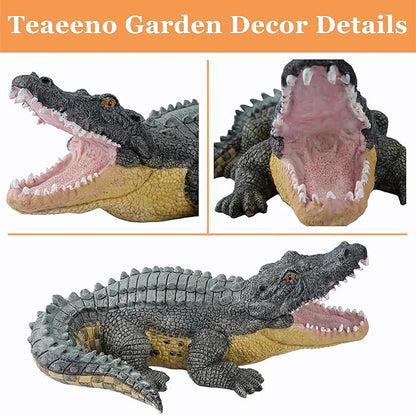 Teaeeno Garden Alligator Outdoor Decor, Crocodile Sculpture for Stuff Pond Decor, Florida Alligator Sculpture for Yard Art, Realistic Wild Animal, Reptile Figure, Florida Alligator, Perfect for Man