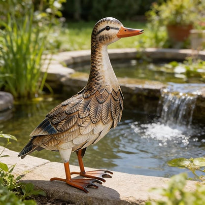 Shorayn Metal Duck Garden Statue, Life-Size Iron Hen Mallard, Handmade Gray Duck Yard Decor, Indoor Outdoor Ornament, Gift for Housewarming/Mother’s Day/Christmas