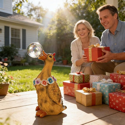 Porch Goose Statue with Solar Bubble Light Garden Yellow Figurine Decor for Yard Lawn Patio Outdoor Decorations Housewarming Gifts for Mom Grandma Women