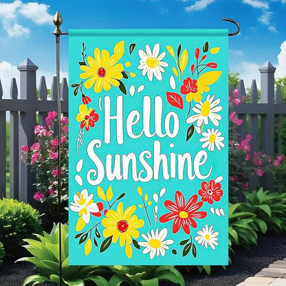 BlissYard Hello Sunshine Summer Garden Flags 12x18 Double Sided Flag Spring Summer Outdoor Decor with Radiant Sun and Sunflower Design Perfect Floral Seasonal Yard Outdoor Flag