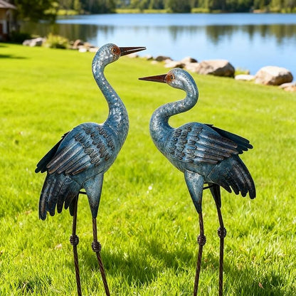Natelf Metal Cranes Sculptures Outdoor Blue Heron Garden Statue Bird Yard Art Large Decorations for Lawn Patio Backyard Decoration