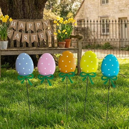 5 Packs Easter Eggs Decorative Garden Stakes Easter Decorations,Cute Easter Eggs Metal Yard Signs,Happy Easter Decorations Outdoor Yard for Spring Home Outside Lawn Front Porch Lawn Backyard Decor