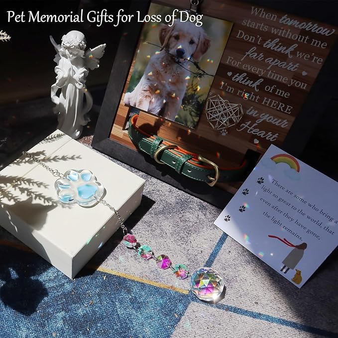 Dog Memorial Gifts for Loss of Dog, Pet Loss Sympathy Gift, Pet Memorial Suncatcher for Car/Window Hanging Ornament Pet Memorial Gifts for Dogs/Cats