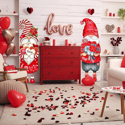 Umigy 3 Pcs Valentine's Day Yard Sign Gnome Outdoor Decorations with Stakes Valentine Red Heart Rose Gnome Lawn Sign Sweet Yard Decor Lawn Decor for Home Wedding Anniversary Pathway Walkway