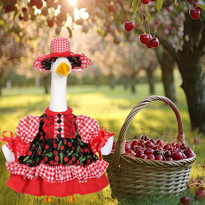FuWeave Spring Goose Outfit Sunflower Lawn Porch Cement Goose Sunmer Clothes Skirts Hat Wig Forgarden Outdoor Patio Yard Statue Art Decor(Sunflower,17 Inch)