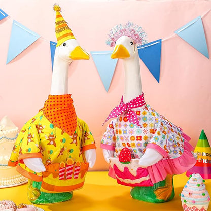 Abbylike 2 Sets Birthday Porch Goose Outfits Birthday Yard Geese Duck Clothes Costume Fits Large 23'' Cement for Outdoor Spring Summer Garden Patio Lawn Statue Pathway Art Decorations
