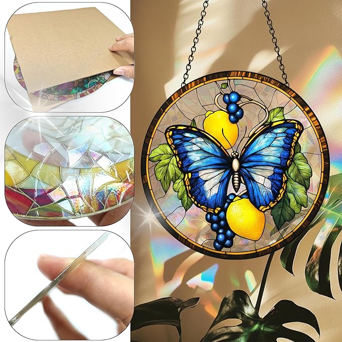 VAIIEYO Butterfly Acrylic Sun Catcher Window Hanging Decoration, 7.8 Inch Double-Sided Light Reflecting Ornament for Window, Garden, Porch or Balcony Decor, Housewarming, Gift for Natural Lovers