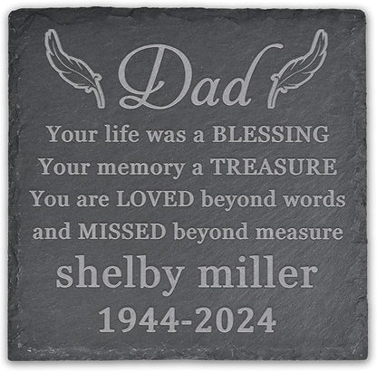 Memorial Garden Stone, Memorial Stone, Personalized Memorial Gifts, Sympathy Gifts for Loss of Loved One, Bereavement Gifts for Loss of Father Mother - Your Memory a Treasure - Square