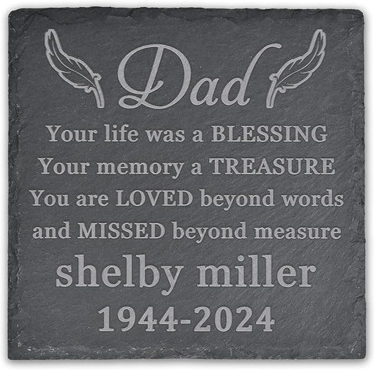 Memorial Garden Stone, Memorial Stone, Personalized Memorial Gifts, Sympathy Gifts for Loss of Loved One, Bereavement Gifts for Loss of Father Mother - Your Memory a Treasure - Square