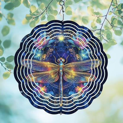 Dragonfly Wind Spinners Outdoor, Hanging Wind Spinner for Garden Decoration, 8 inch 3D Stainless Steel Metal Wind Sculpture for Indoor/Outdoor Decor