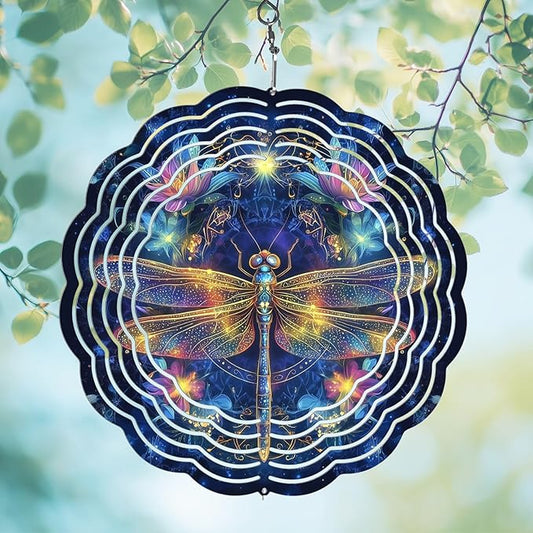 Dragonfly Wind Spinners Outdoor, Hanging Wind Spinner for Garden Decoration, 8 inch 3D Stainless Steel Metal Wind Sculpture for Indoor/Outdoor Decor