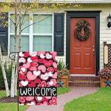 Valentines Day Garden Flag Welcome Love Heart Decorations Outdoor Yard Flags Romantic Red Pink Hearts Anniversary Holiday House Banners Seasonal Decor for Porch Patio Lawn Party 12×18 Inch