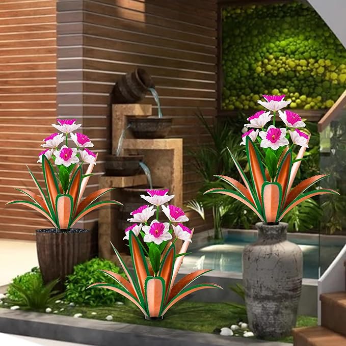 TOMBABY Huge Metal Agave Plants Outdoor Decoration Outdoor Garden Decorated with Flowers Mexican Yard Art Plant Garden Gift(red 2 Pack)