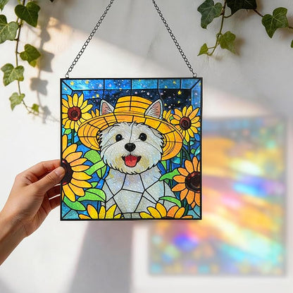 Stained Glass for Window Hanging Dog Suncatcher, Sun Catchers for Outdoor Decoration, Westie Garden Decor, Gifts for Women, Lovers, Couple, Friend, Colleagues