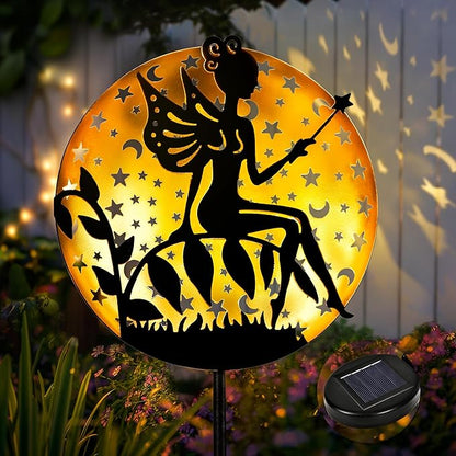Solar Fairy Garden Lights, Metal Fairy Sculpture Pathway Stakes, Waterproof Outdoor Decorative Lights for Yard Patio Garden Porch, Gifts for Women Mom, 1 Pack