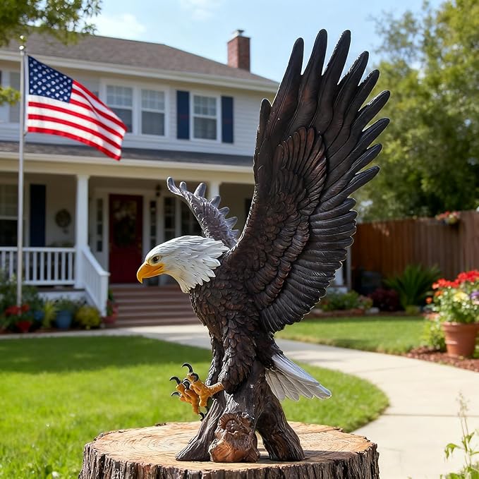 Magnificent Bald Eagle Statue - Durable Resin Outdoor Garden Sculpture & Yard Art Decor for Lawn, Patio, or Living Room – Large Lifelike Figurine, Weather-Resistant Finish