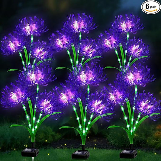 Solar Garden Flower Lights Outdoor, 6 Pack Purple Spider Lily Solar Lights with Glowing Stems, IP65 Waterproof LED Yard Decor for Patio Lawn Pathway,Gifts for Women Mom Grandma