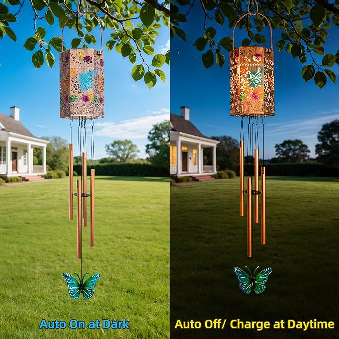 Solar Wind Chimes for Outside - Butterfly Solar Lights Outdoor Decor Gifts for Women Mom Grandma Birthday Housewarming
