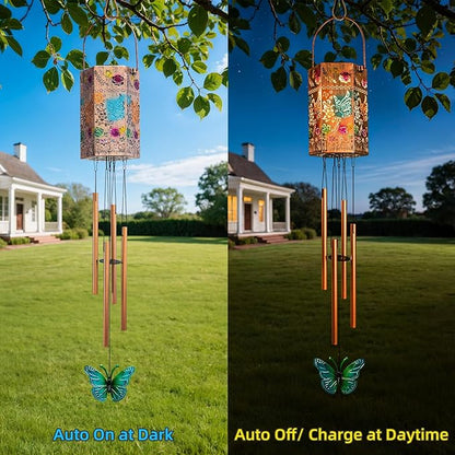 Solar Wind Chimes for Outside - Butterfly Solar Lights Outdoor Decor Gifts for Women Mom Grandma Birthday Housewarming
