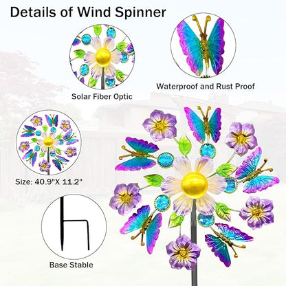 40" Solar Butterfly Wind Spinners Garden Stake, Solar Wind Sculpture Yard Art Decorations for Lawn,Patio&Yard & Garden Decor, Metal Whirligigs Wind Spinners Outdoor