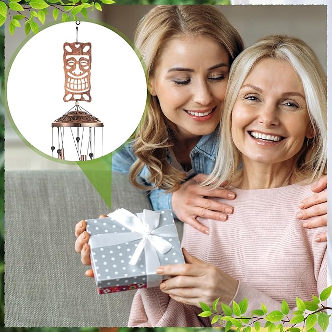 VioraWhite Tiki Wind Chimes Outdoor Decoration for Women Men Mom Wife Grandma Tiki Gifts Memorial Metal Wind Chimes for Outside Indoors, Lawn, Patio, Home, Porch, Yard Decor, Garden Decor