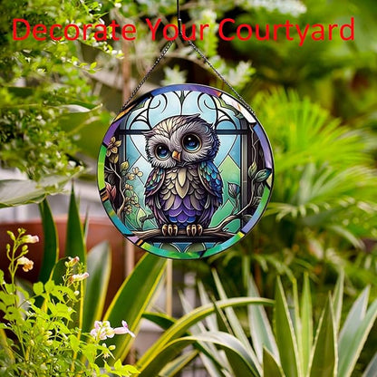 Baby Owl Suncatcher Stained Glass,Hanging Stained Glass for Windows for Animal Lovers,20cm/7.87inch Hand-Painted Sun Catcher Garden Hangings Ornaments Halloween Fall Christmas Decor for Home