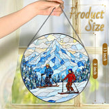 8'' Snowy Mountain Skiers Sun Catcher Ornament, Stained Glass Window Hanging, Sun Catchers for Windows Hanging Ornaments, Window Decor | Ideal Gift, Gift Exchange, Gifts for Skiers