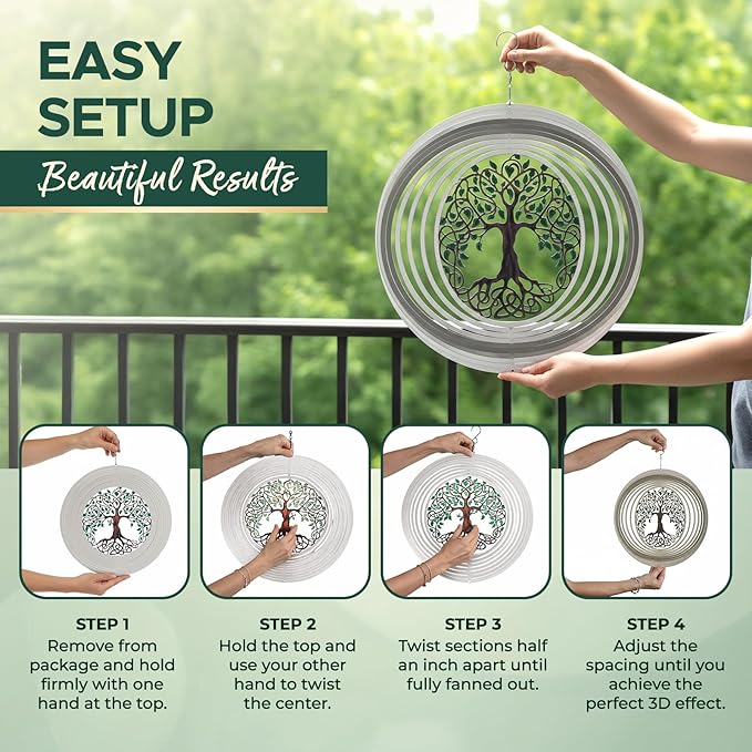 ISEO XL Tree of Life Wind Spinner for Yard and Garden, Hanging Outdoor Decor, Yard Art, Porch and Patio Decorations, Metal Wind Spinners Outdoor, Weather Resistant, 15”