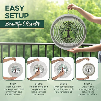 ISEO XL Tree of Life Wind Spinner for Yard and Garden, Hanging Outdoor Decor, Yard Art, Porch and Patio Decorations, Metal Wind Spinners Outdoor, Weather Resistant, 15”