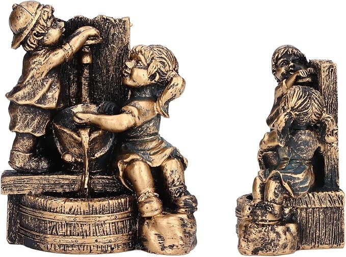 Pwshymi Little Boy Girl Playing Water Statue Standing Sculpture Fountains Outdoor Water Fountains Garden Fountains Outdoor Ornament for Home Decoration Art