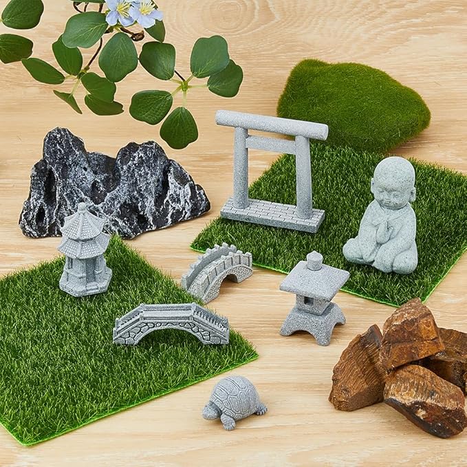 SUPERFINDINGS 7Pcs 7 Styles Mini Zen Garden Accessories Meditation Buddha Zen Garden Accessories Mini Landscape Ornament Stone Miniature Fish Tank Terrarium Bonsai Decorations