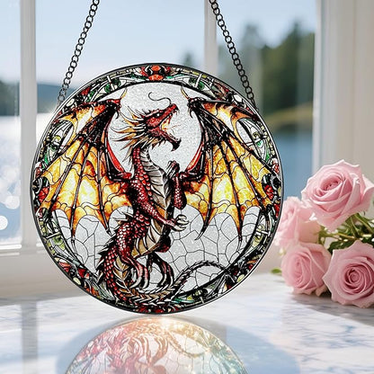 Stained Glass Window Hanging, 8 Inch Dragon Suncatcher Stained Glass, Suncatchers for Windows Hanging, Sun Catchers Indoor Window, Dragon Themed Gifts, Gifts for Men, Women