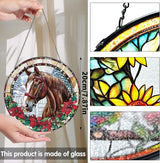 Bimkole Horse Stained Glass Suncatcher Window Hanging - Animals Indoor Window or Doorway Decoration - Handmade Sun Catcher Decor for Garden Home Christmas & Birthday Gifts 7.87x7.87 Inch