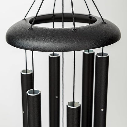 Corinthian Bells 27" Double Heart Wind Chime – Black – Engraved Intertwined Hearts with Ivy Circle – Romantic Gift for Weddings, Anniversaries & Loved Ones