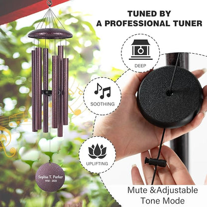 Memorial Engraved Wind Chimes Personalized, Tree of Life Wind Chimes for Loss Loved One Mother Father, Memorial Gifts for Sympathy Remembrance Bereavement, Produced in USA