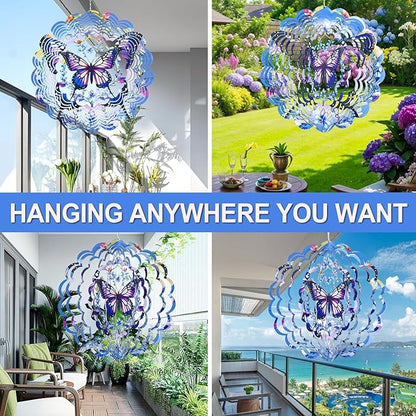 Wind Spinners Outdoor Butterfly，3D Wind Spinner Birthday Gifts for Women Mom Wife Grandma,12 inch Hanging Wind Sculptures Wind Spinner for Yard and Garden