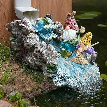 Gutter Downspout Extension Decoration Splash Block Gnome Outdoor Statues Garden Decor, 11.6" L x 6.9" W Larger Dwarf Gutter Downspout Garden Elf Sculpture Rain Concrete Pond Accessory, Gift for Mom