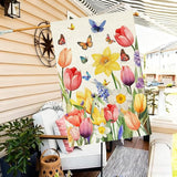 Baccessor Spring Easter Tulip House Flag Double Sided 28x40 Inch Burlap,Daffodil Floral Butterflies Large Garden Flag Porch Patio Front Entry Yard Seasonal Farmhouse Outside Outdoor Decor
