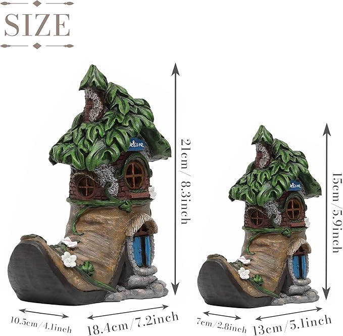 TERESA'S COLLECTIONS Boot Fairy House Garden Statues with Solar Outdoor Light for Garden Decor, Resin Fairy Garden Accessories Outdoor, Home Decorations Lawn Ornaments Yard Decor Gifts for Mom, 6"