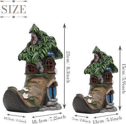 TERESA'S COLLECTIONS Boot Fairy House Garden Statues with Solar Outdoor Light, Resin Fairy Garden Accessories Outdoor Christmas Decorations Lawn Ornaments Yard Decor Thanksgiving Gifts for Mom, 8.5"